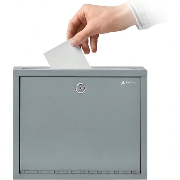 Adir Metal Suggestion Box With Lock And Slot Wall Mount Deposit Box For Payments And Checks Office Mail Box For Employees Mailbox For House  Drop Box With Keys 3x10x12 Inch Gray