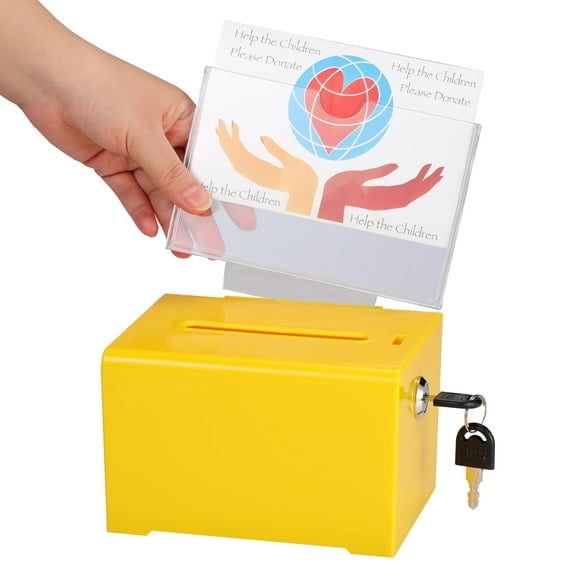 Adir Suggestion Box with Slot and Lock Acrylic Donation and Tip Box, 6.25x4.5x 4 Inches voting box with slot and Sign Holder