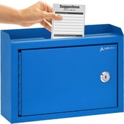 Adir Suggestion Box with Slot and Lock - Drop Box with Lock, Cash Dropbox - 9.8x7.5x3.4 In. Metal Deposit Box in Blue