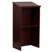 Adir Wooden Podium Stand - Speaking Podium with Storage Shelf, Hostess Stand for Restaurant, Lecture Podium, 46.25 Inches, Mahogany