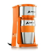 AdirChef Single Serve Coffee Maker, 15 oz. Capacity, Grab & Go, W/Coffee Mug, Orange