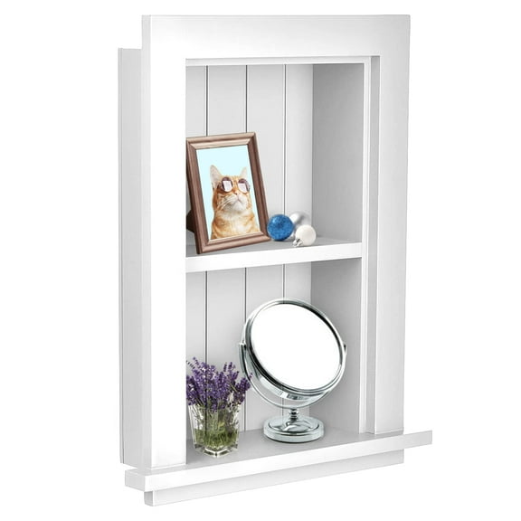 AdirHome Recessed Wall Mount Storage Cabinet – Sturdy Fully Assembled Wooden Utility Storage Shelf – Ideal for Home Kitchen, Bathroom, Laundry, Medicine Cabinet (White)