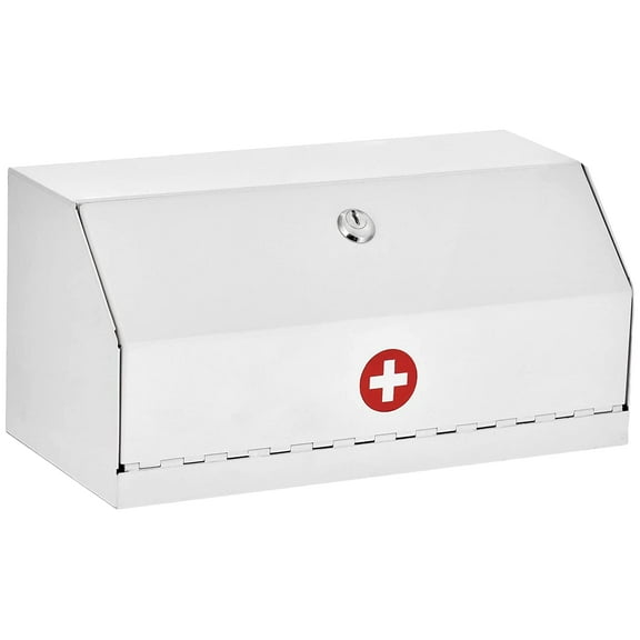 AdirMed Locking Medicine Box, First Aid Steel Lock Box for Medication, Wall Mounted Medicine Lock Box with Key, 6"D x 12.25"W x 5.9"H