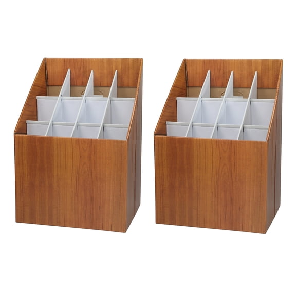 AdirOffice 12-Slot Roll File Box Walnut 15" 2/Pack (627-2PK)
