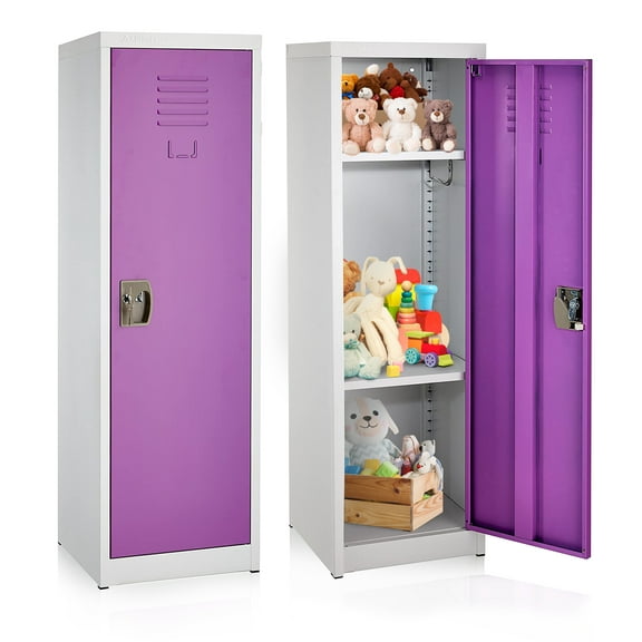 AdirOffice 48” Steel Metal Locker 3-Tier Storage Cabinet with Key & Hooks, Purple