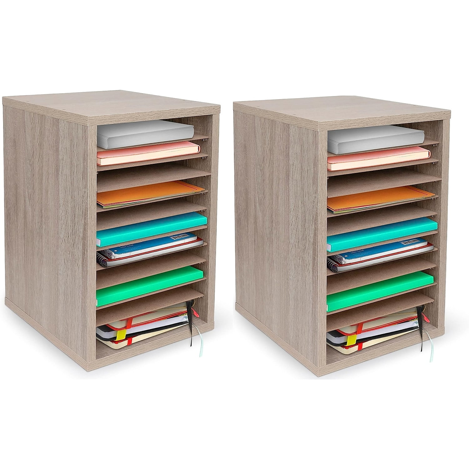 Medium Oak MDF 11-Compartment Vertical Paper Sorter, 2-Pack