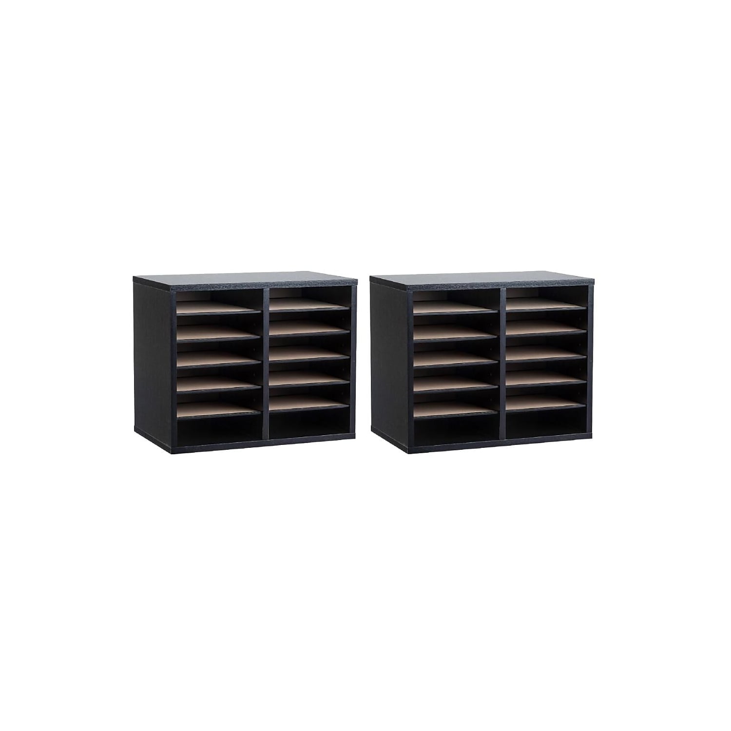 Black MDF Adjustable 12 Compartment File Sorter, 2 Pack
