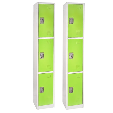 AdirOffice 72'' 3-Tier Key Lock Green Steel Storage Locker 2/Pack (629-203-GRN-2PK)