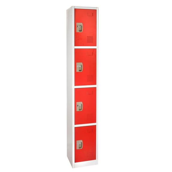 AdirOffice 72" 4-Compartment Steel Tier Key Lock Storage Locker in Red (4-Pack)