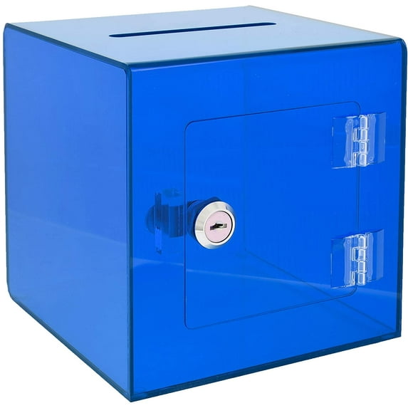 AdirOffice Acrylic 6 x 6 Locking Rear Door Suggestion Donation Box, Crystal Blue