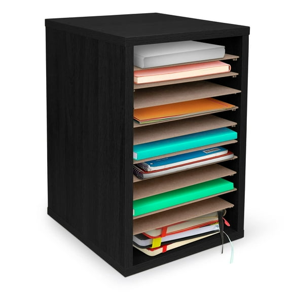 Adiroffice 11-Compartment Wooden Mail Organizer, Vertical Desktop Sorter with Removable Shelves, Black