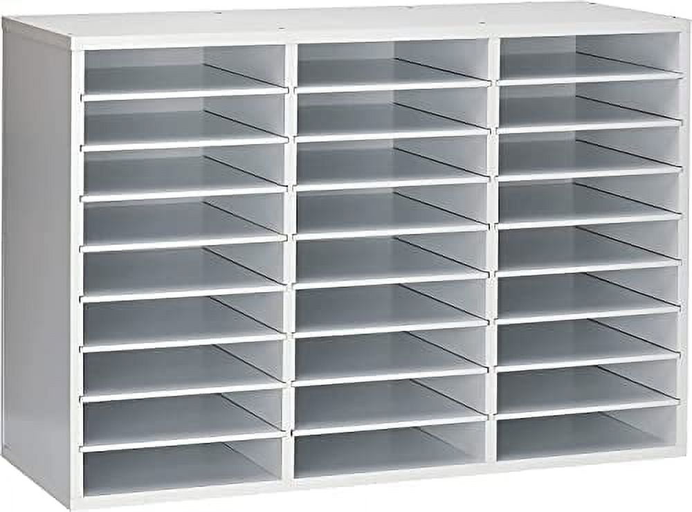 White Wooden Adjustable 36-Compartment Literature Organizer