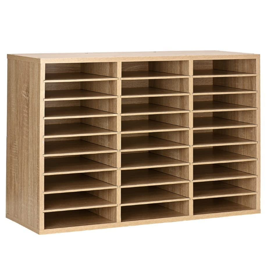 Medium Oak 27-Slot Wooden Literature Organizer