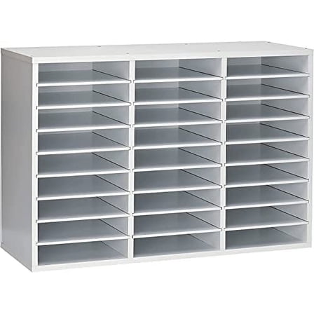 AdirOffice Classroom Mailbox - Wooden Literature Organizer , Construction Paper Storage Organizer , Mail Sorter with Slots , Office Mailboxes With Removable Shelf (27 Slot , White)