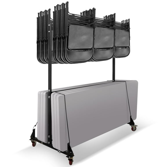 AdirOffice Combo Cart for Chairs & Tables - Foldable Seat & Table Wheeled Caddy - Steel Body Truck with Locking Swivel Caster Wheels - 600 Lbs Weight Capacity - Quick & Easy Assembly