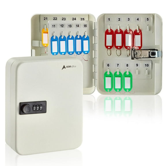 AdirOffice Key Lock Box – 30 Key Hooks Wall Mounted Key Cabinet Lock Box, Car Keys Holder Box, Lockable Key Storage Box - Metal Key Box Organizer with for Home and Office