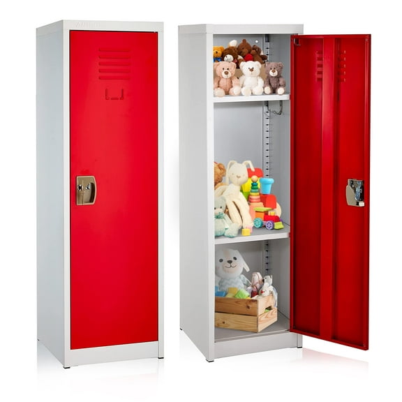 AdirOffice Kids Steel Metal Storage Locker - for Home & School - with Key & Hanging Rods (48 in 1 Door, Red)