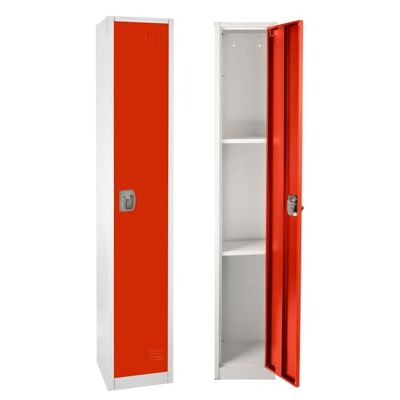 AdirOffice Large Steel Metal Locker 1-Tier Storage Cabinet with Key & Hooks, Red