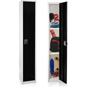 AdirOffice Large Steel Metal Locker 3-Tier Storage Cabinet with Key & Hooks, White & Black