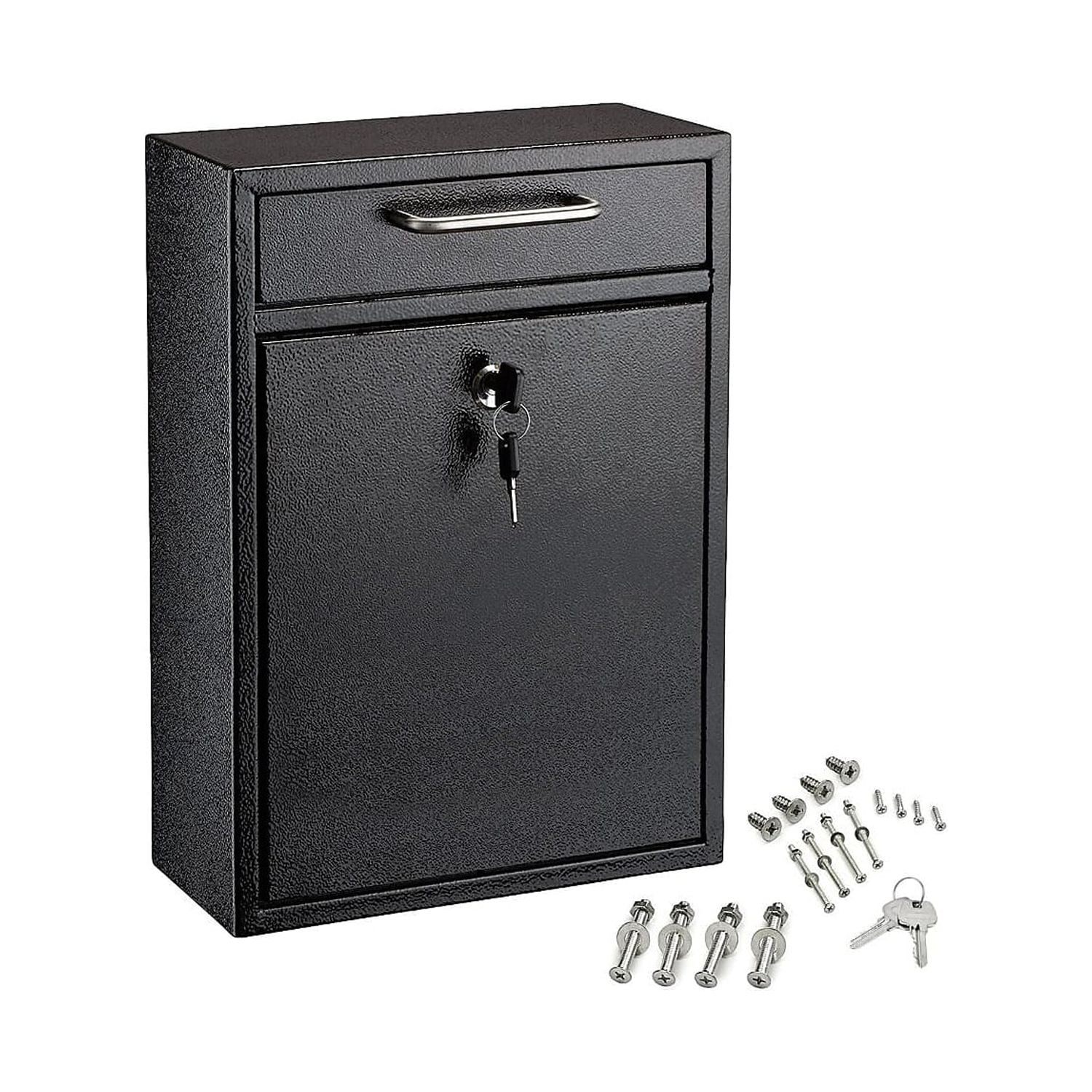Black Heavy Gauge Steel Wall Mounted Lockable Collection Box