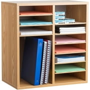 AdirOffice Paper Organizer Literature File Sorter with Removable Shelves, 16 Compartment, Medium Oak