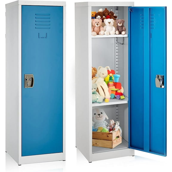 AdirOffice Steel 48" Metal 1-Door Storage Locker 1 Tier w/Key and Internal Hooks, Blue