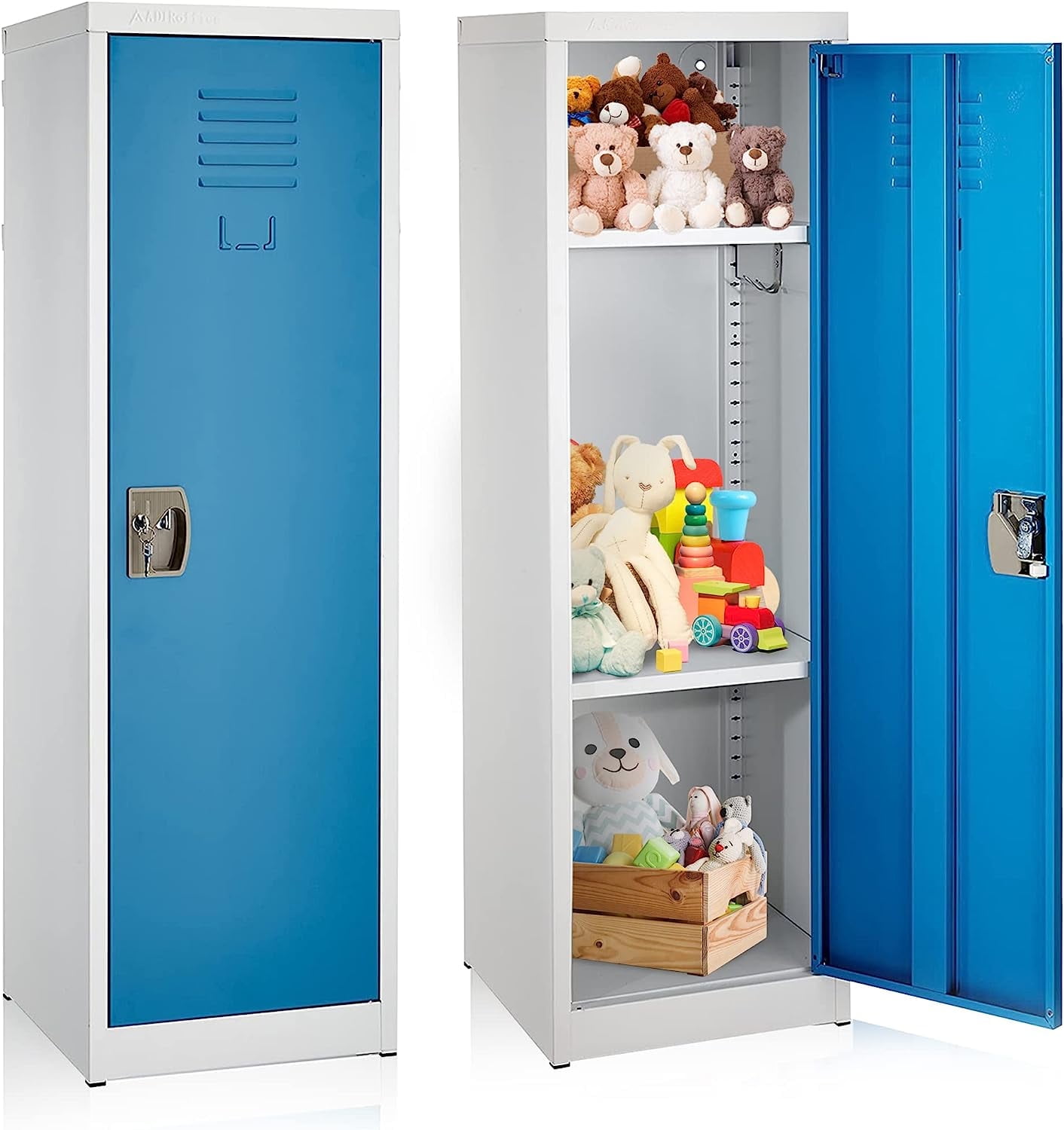 48" Blue and Off-White Steel Freestanding Locker with Adjustable Shelving