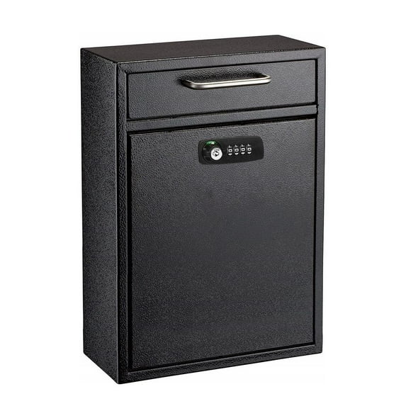 AdirOffice Steel Wall Mountable Large Mail/File Box w/Key & Combination Lock, Black