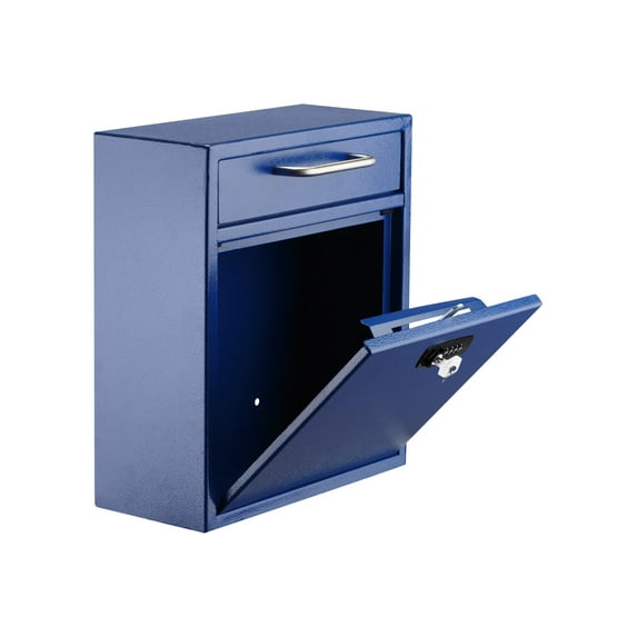 AdirOffice Steel Wall Mountable Large Mail/File Box w/Key & Combination Lock, Blue