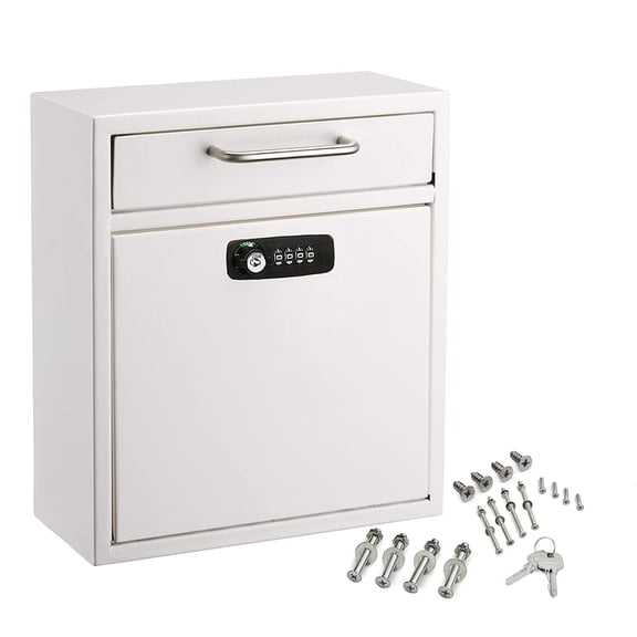 AdirOffice Ultimate Drop Box Wall-Mounted Mailbox - Hanging Secured Postbox - Durable Spacious Key or Combination Lock Box Great for After Hours Deposits Payments Key and Letter Drop