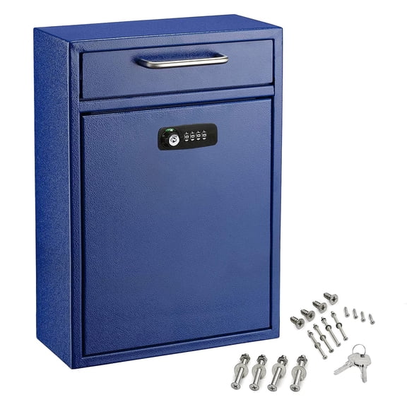 AdirOffice Wall Mount Mailbox - Combination Mailbox with Keys- Durable Wall Mounted Locking Mailbox and Cash Drop Box for House, Apartments or Bussiness After Hours Deposits (Large, Blue)