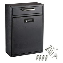 AdirOffice Wall Mount Mailbox - Combination Mailbox with Keys- Durable Wall Mounted Locking Mailbox and Cash Drop Box for House, Apartments or Bussiness After Hours Deposits (Large, Black)