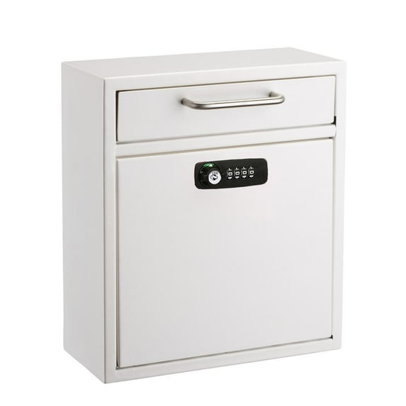 AdirOffice White Medium Secure Drop Box Wall Mounted Locking Mail Box Drop Box with Key and Combination lock
