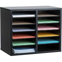 AdirOffice Wooden Adjustable Literature Organizer, 12 Compartment Office Mailbox, Black