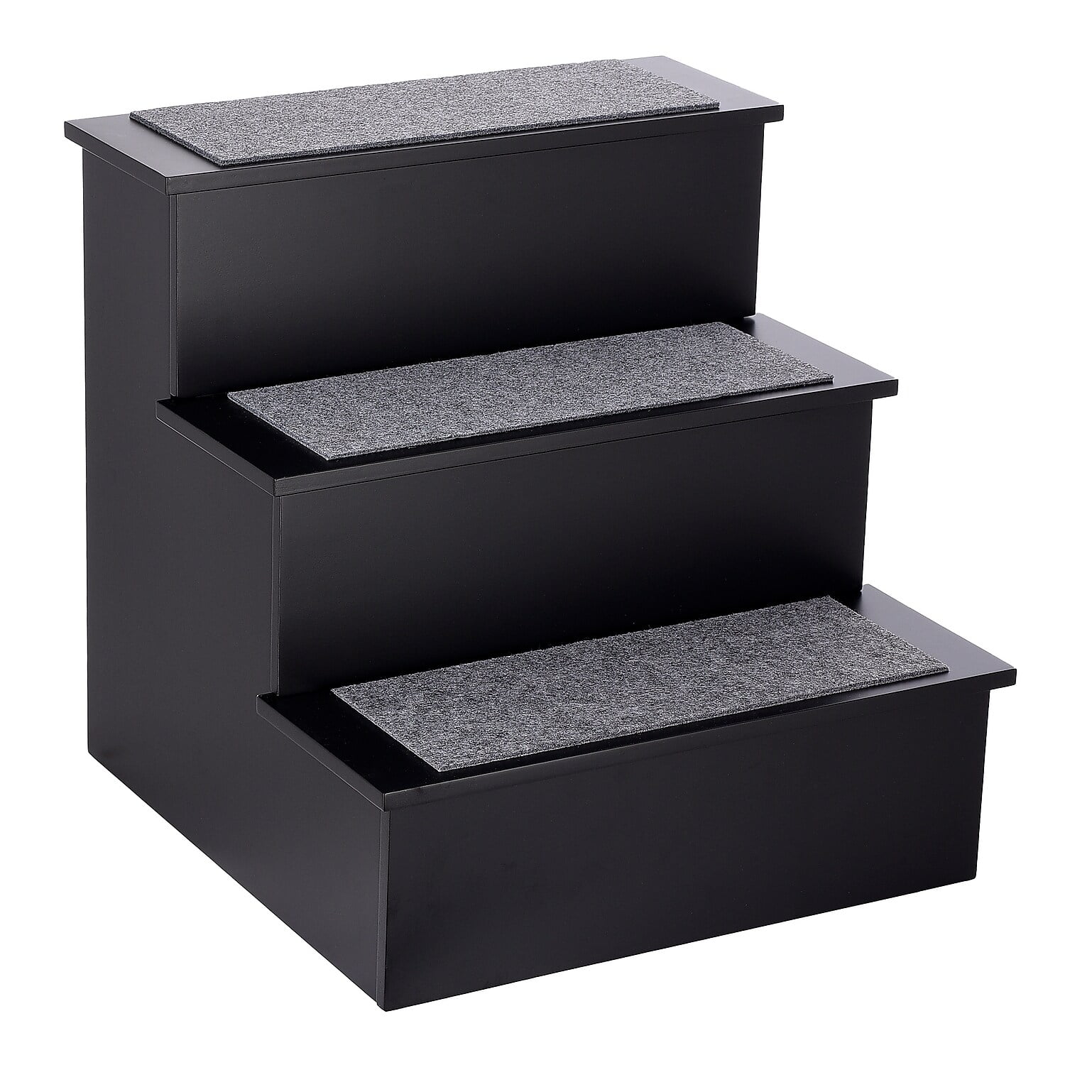 Black 3-Step Non-Slip Wood and Plastic Pet Stairs Set