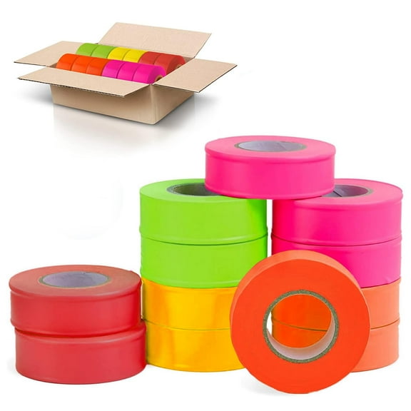 AdirPro 12 Pack Fluorescent Flagging Tape - Multipurpose Neon Marking Tape - Great Visual Labeling & Tagging for Home & Workplace Use (Multi-Color, 150 feet)