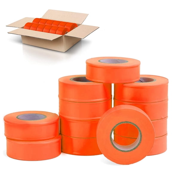 AdirPro 12 Pack Fluorescent Flagging Tape - Multipurpose Neon Marking Tape - Great Visual Labeling & Tagging for Home & Workplace Use (Fluorescent Orange, 300 feet)