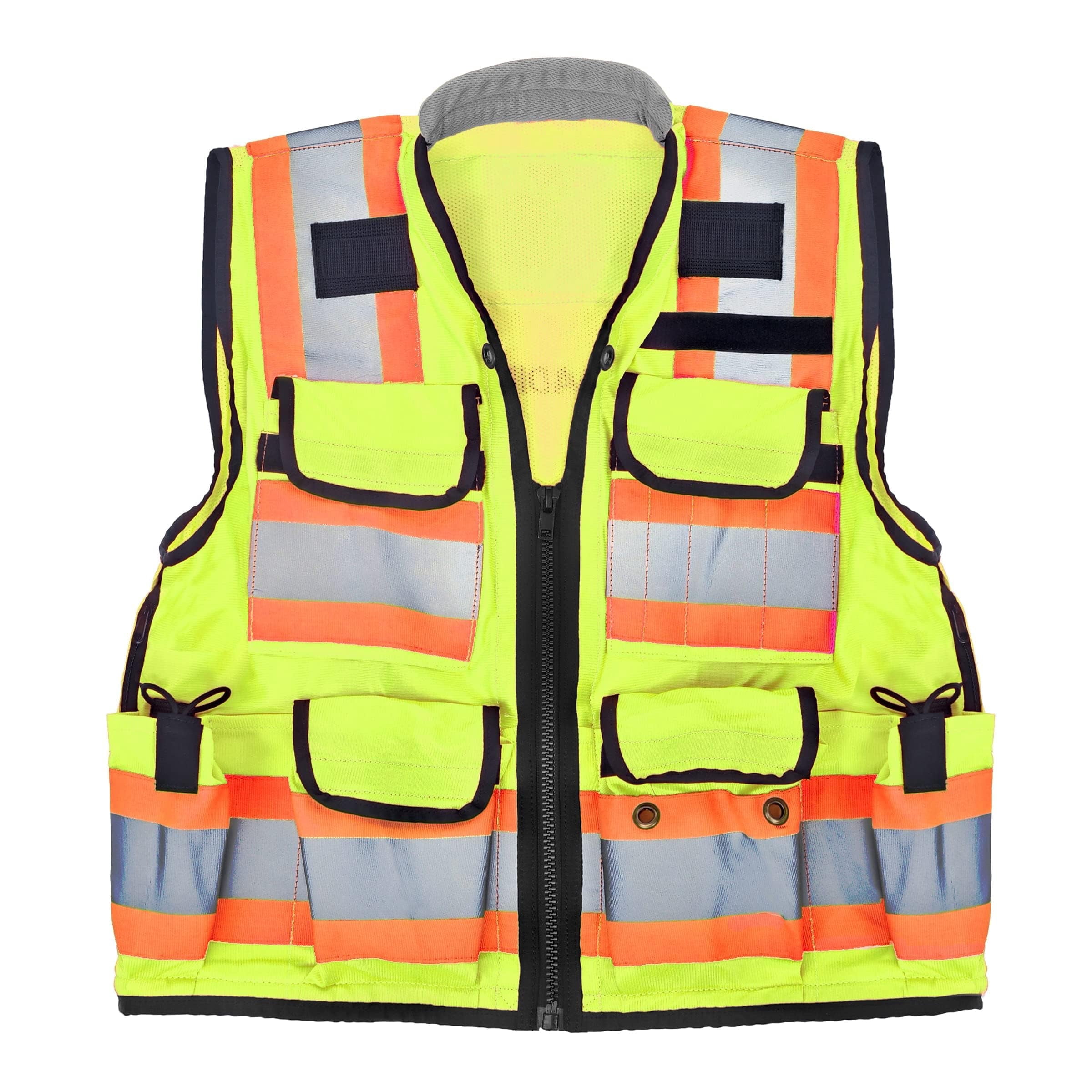 AdirPro Surveyor Safety Vest with Pockets - High visibility Reflective Construction Vest for Men - Class 2 Heavy Duty Vest ANSI Complaint for Contractors, Surveyors (Yellow, Medium)