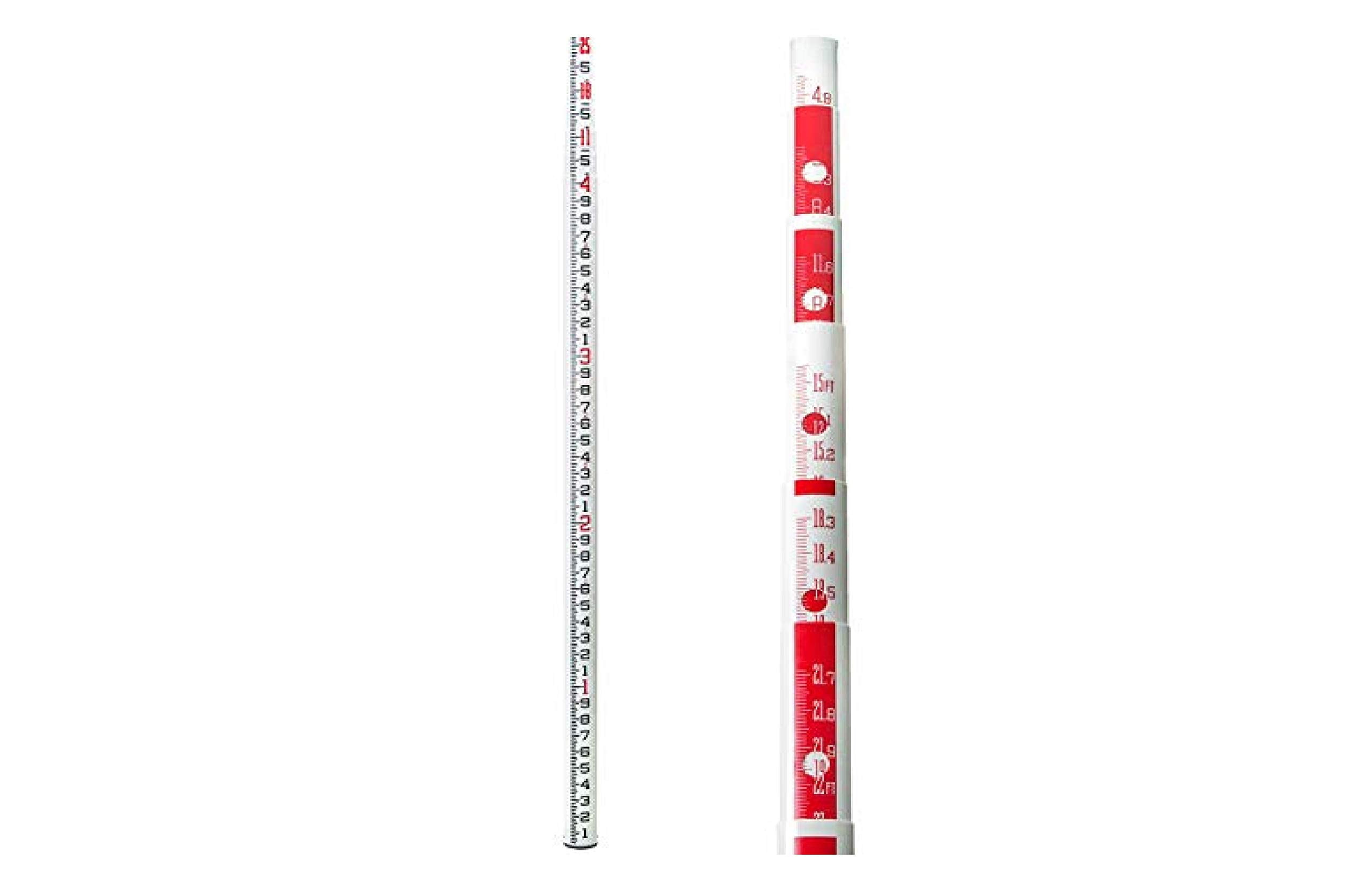 AdirPro Surveyor's Oval Shaped Fiberglass Leveling Rod 25' (Feet/Tenths ...