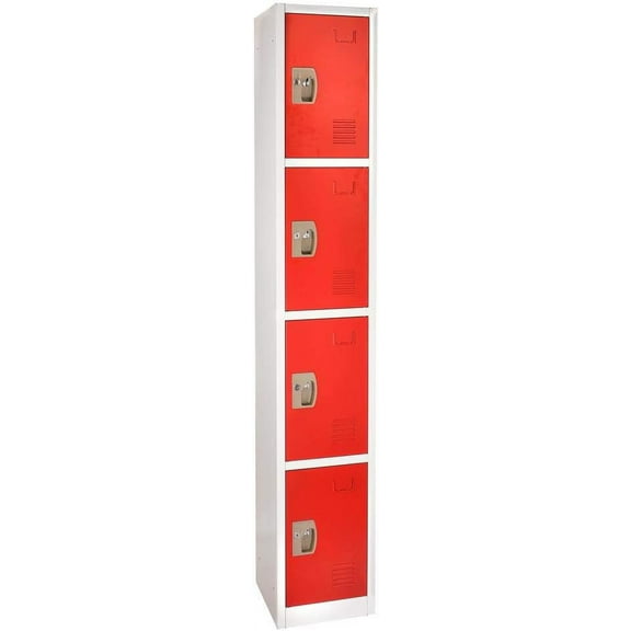 Adiroffice 72" Stainless Steel 4-Door Storage Locker for School with Keys and Hangers, Red
