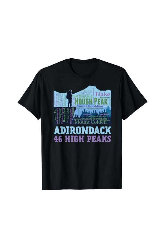 Adirondack 46 High Peaks 46Er Mountain List Word Cloud T-Shirt, Unisex T-Shirt