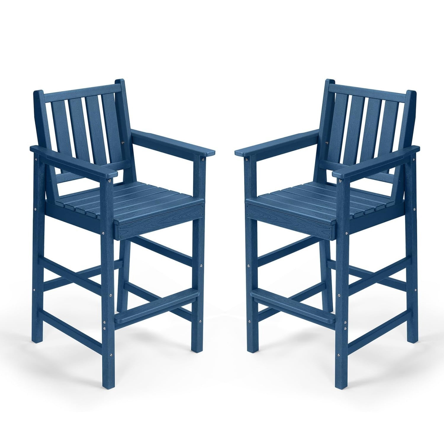Adirondack Bar Chair Set of 2, HDPE Outdoor Bar Stools with Footrest, All Weather Adirondack Bar Height Chairs for Patio, Balcony, Porch, Deck, Poolside, Navy
