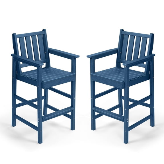 Adirondack Bar Chair Set of 2, HDPE Outdoor Bar Stools with Footrest, All Weather Adirondack Bar Height Chairs for Patio, Balcony, Porch, Deck, Poolside, Navy