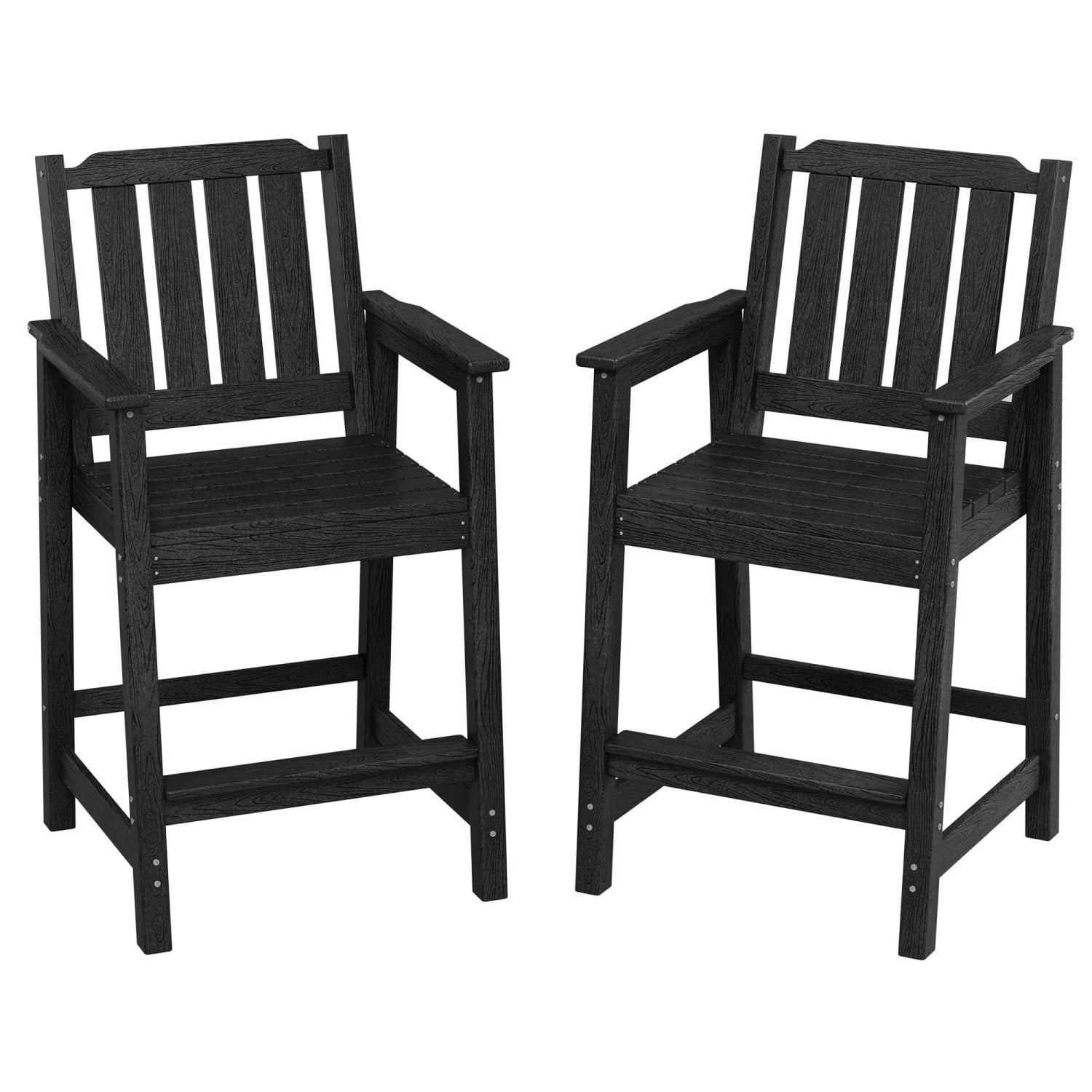 Adirondack Bar Chair Set of 2, HDPE Outdoor Bar Stools with Footrest, All Weather Adirondack Bar Height Chairs for Patio, Balcony, Porch, Deck, Poolside, Obsidian