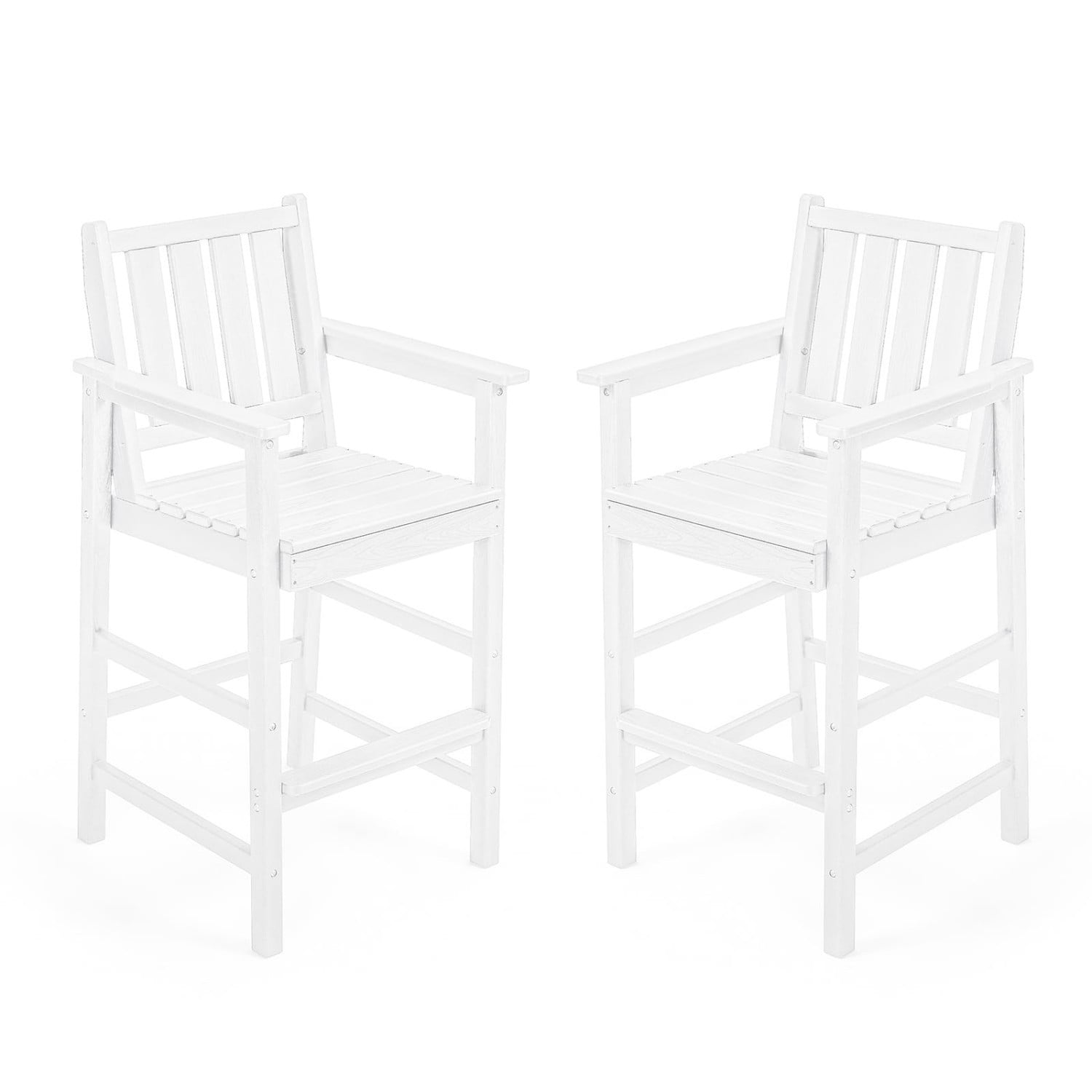 Adirondack Bar Chair Set of 2, HDPE Outdoor Bar Stools with Footrest, All Weather Adirondack Bar Height Chairs for Patio, Balcony, Porch, Deck, Poolside, Pearl