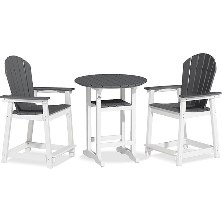 Adirondack Bar Height Table Set of 3, 34 Inch Round Outdoor Pub