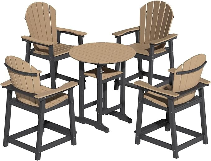 Adirondack Bar Height Table Set of 5, 34 Inch Round Outdoor Pub