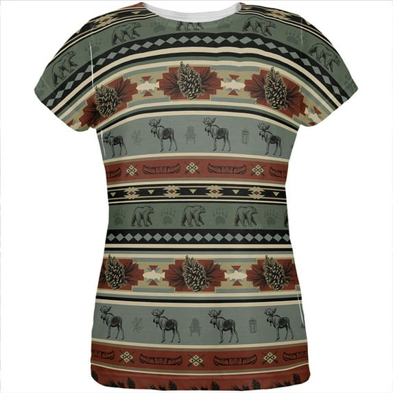Adirondack Bear Moose Pattern All Over Womens T Shirt Multi LG