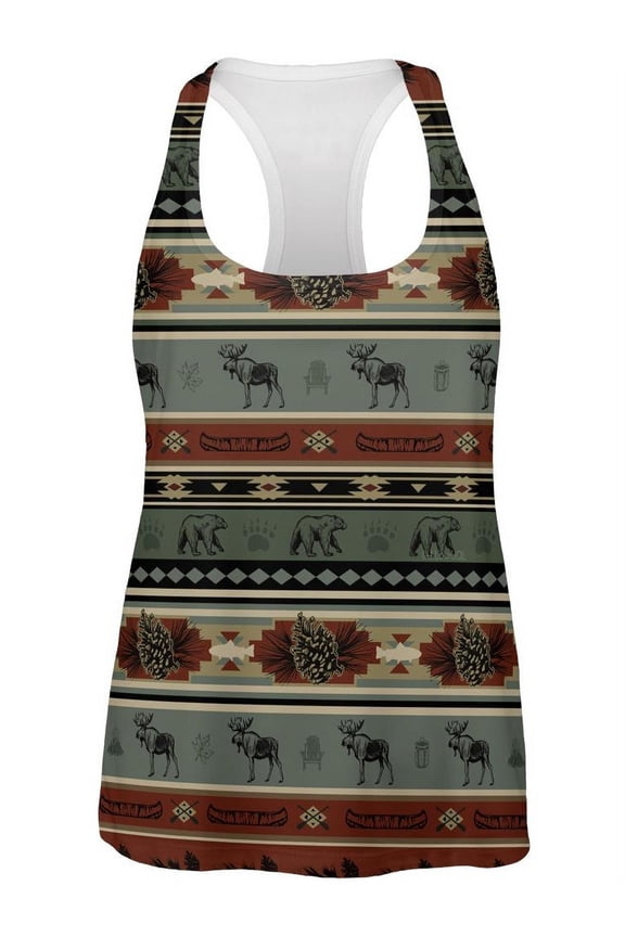 Adirondack Bear Moose Pattern All Over Womens Work Out Tank Top Multi LG