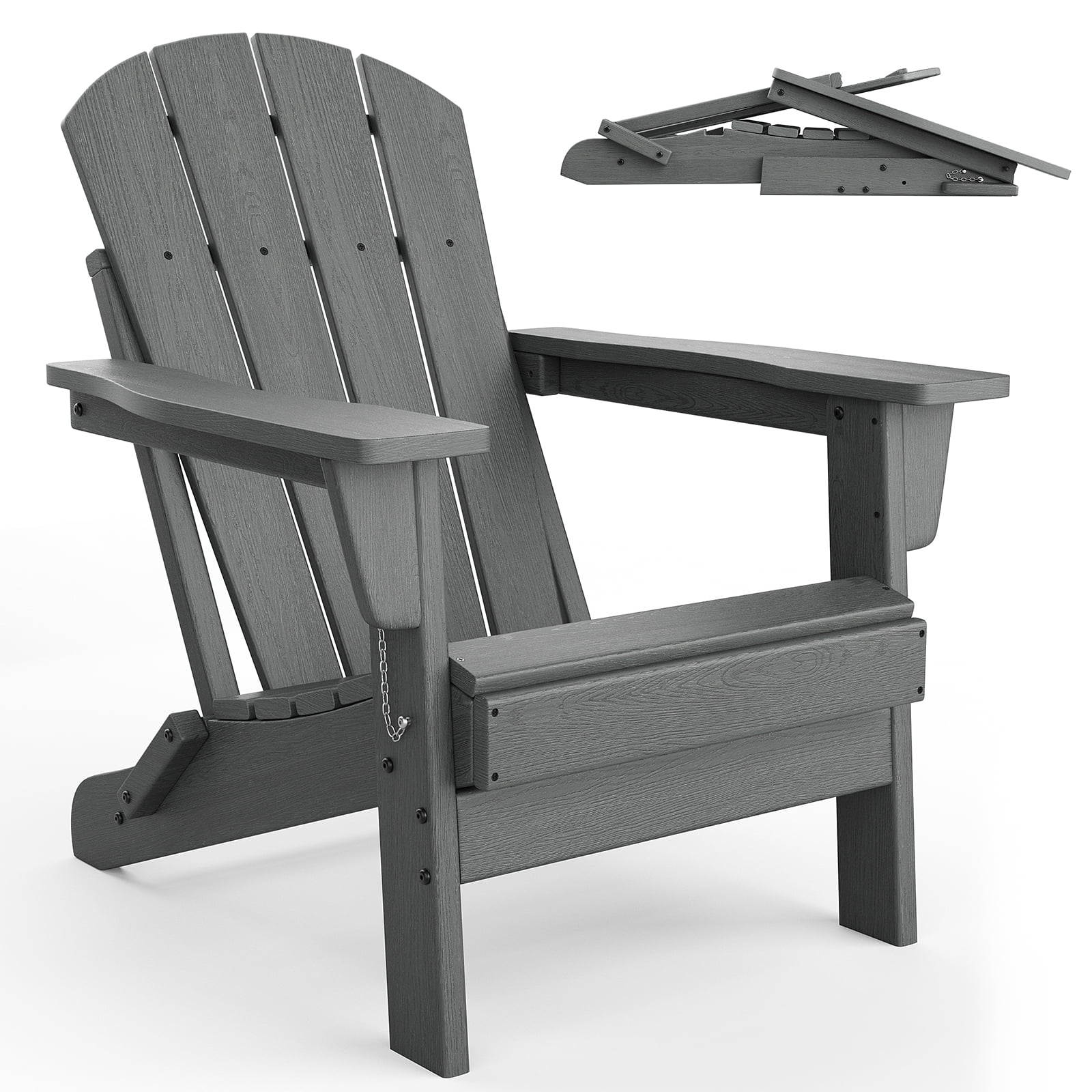 Adirondack Chair Folding, HDPE Outdoor Patio Chair with Cup Holder, All-Weather Deck Chair, Heavy Duty 380 lbs Capacity for Backyard, Fire Pit, Poolside Seating